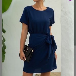 Navy Tie waist T-shirt dress